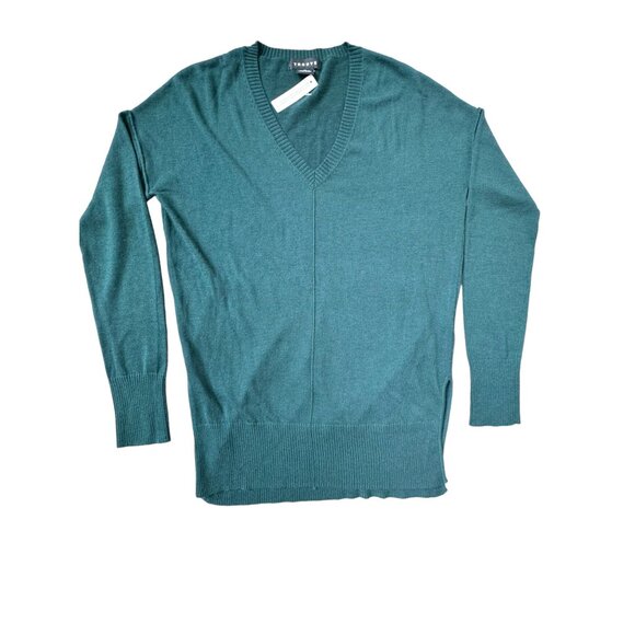 Trouvé Womens XS V-Neck Sweater Teal Cashmere Blend - Picture 1 of 6